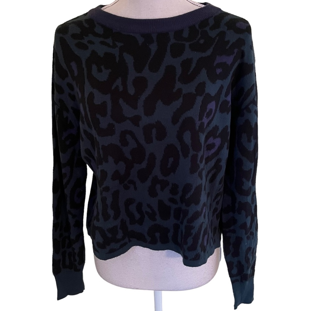 John + Jenn Green/Black/Grey Cropped Leopard Print Sweater XS